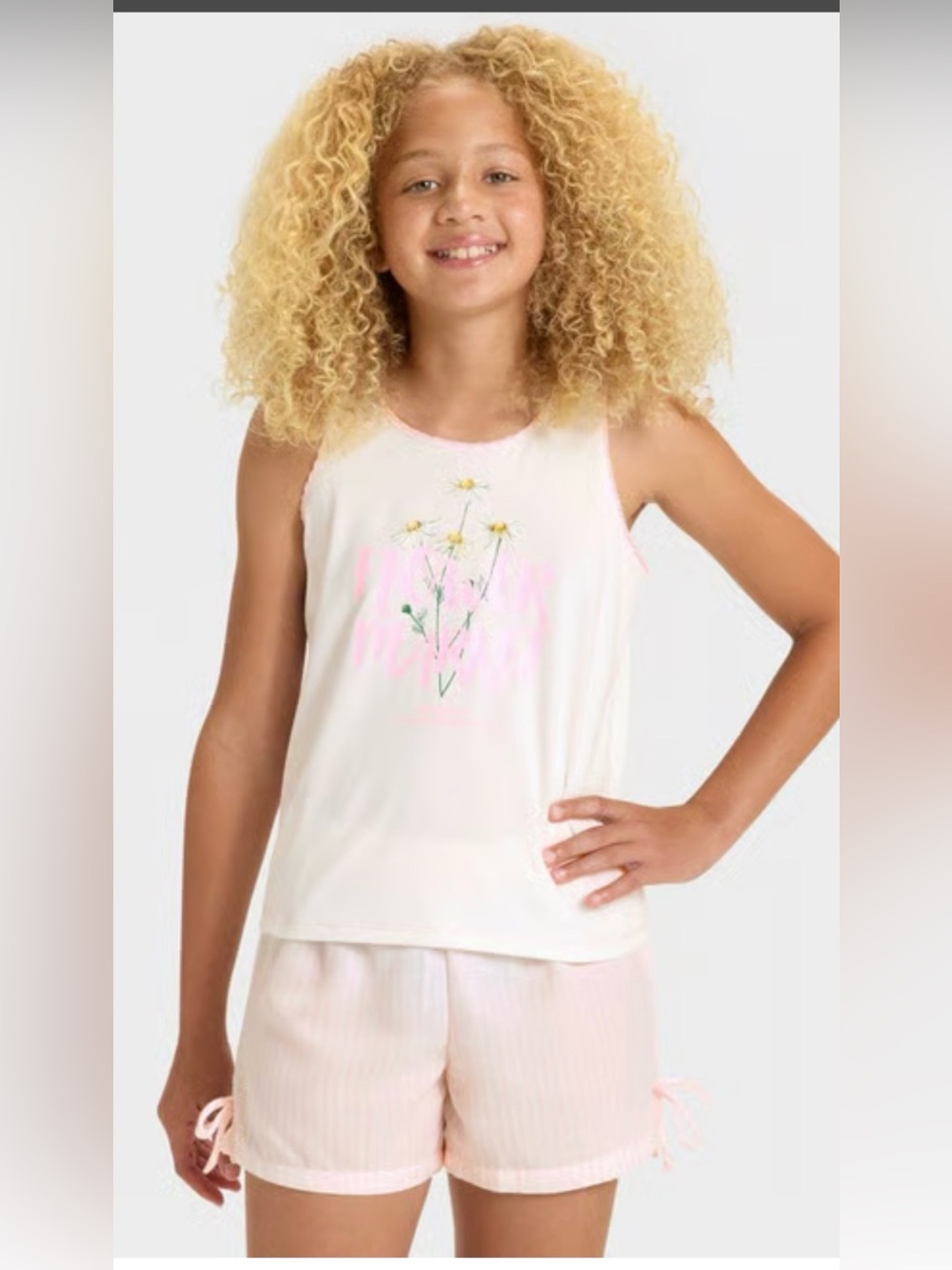 art class Cream Tank Top with Daisy Graphic and Pink Trim Size L(10/12)
